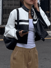 Kurze Moto-Jacke aus PU mit Kontrast